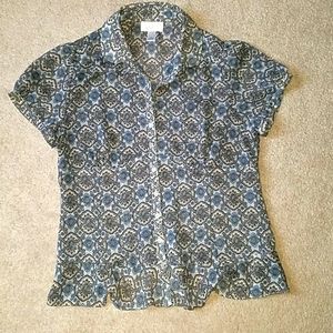 LOFT SHORT SLEEVE BUTTON DOWN RUFFLE SHIRT